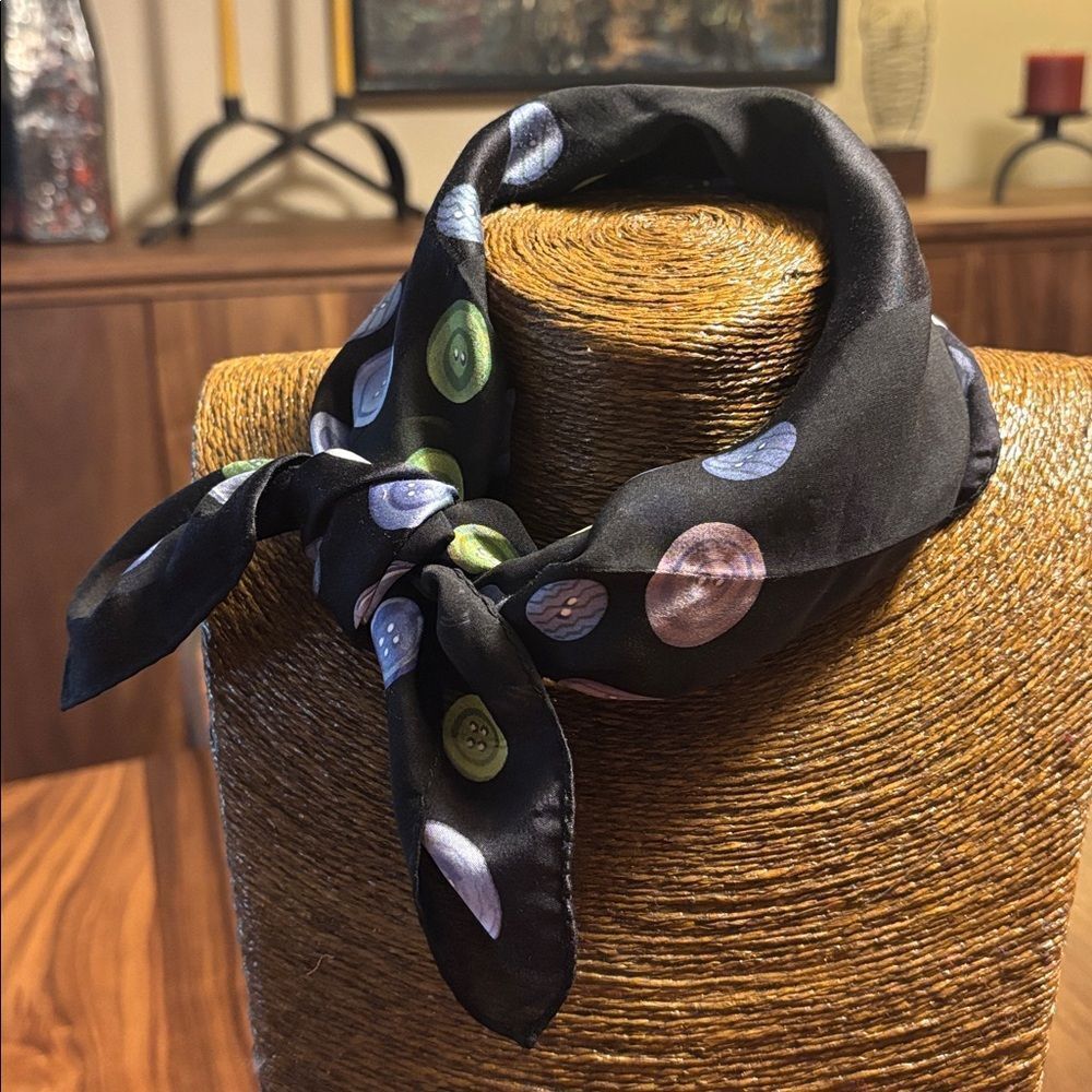 Elaine Gold 100% Silk Colorful Button Pattern Scarf